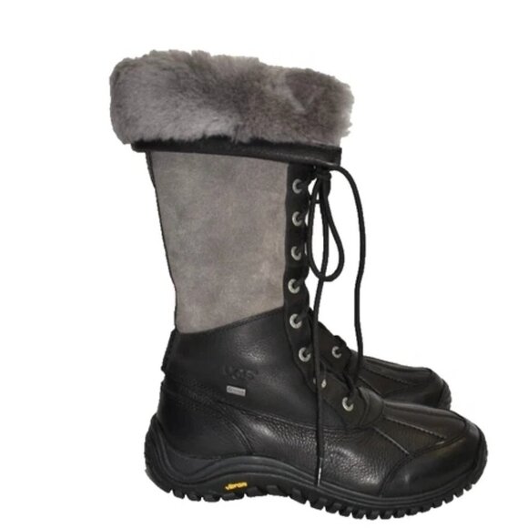$350 UGG Adirondack Tall Knee Black Leather Suede BOOTS Snow Winter 8.5 (MG18) - Picture 1 of 6